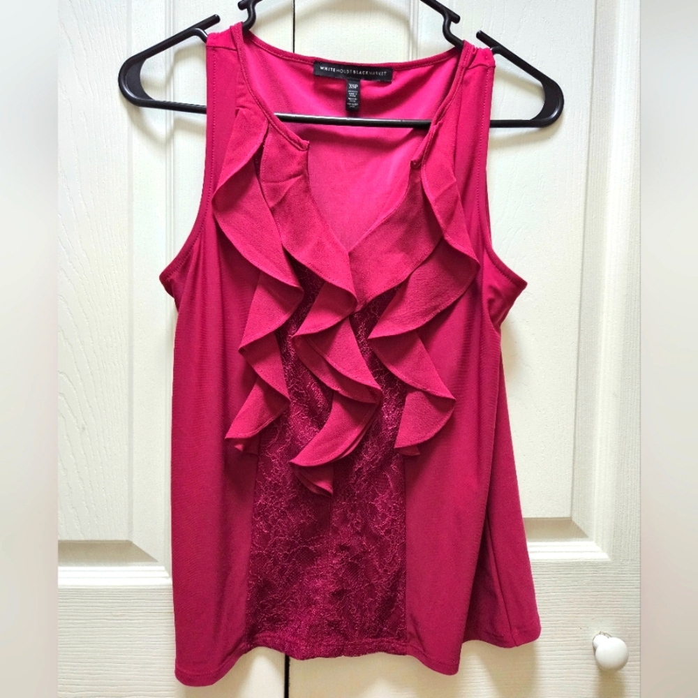 White House Black Market Ruffle Magenta Pink Sleeveless Blouse - Size XSP